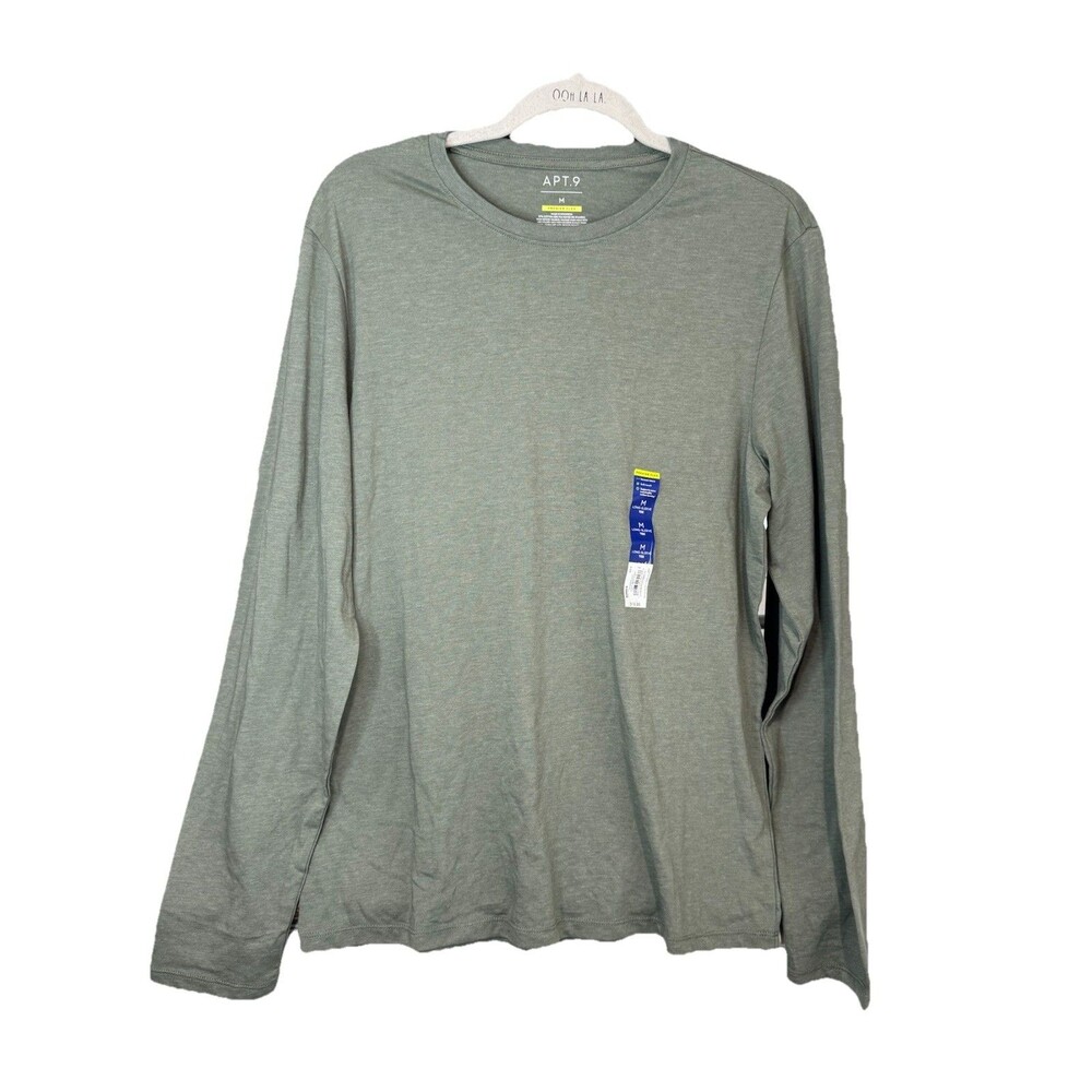 APT 9 Shirt M Green Long Sleeve Premier Flex Stretch Tee Soft Touch Mens NWT